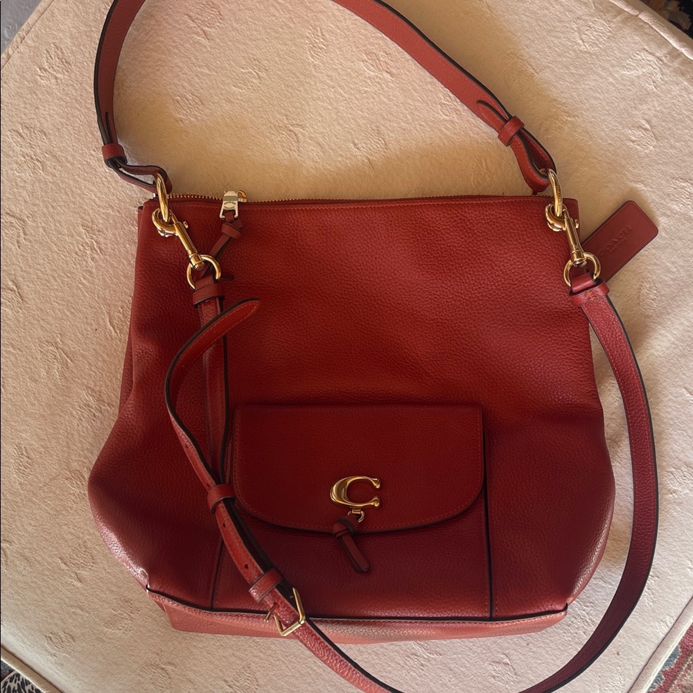 Coach Pebble Remi Hobo Leather Shoulder Bag in Terracota